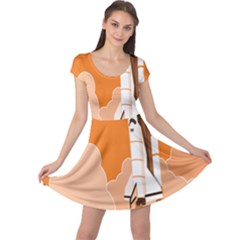 Rocket Space Ship Orange Cap Sleeve Dresses by Mariart