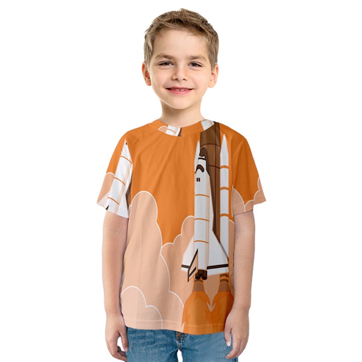 Rocket Space Ship Orange Kids  Sport Mesh Tee