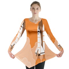 Rocket Space Ship Orange Long Sleeve Tunic  by Mariart