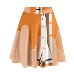 Rocket Space Ship Orange High Waist Skirt by Mariart