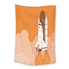 Rocket Space Ship Orange Small Tapestry