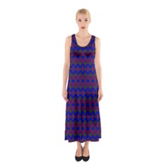 Split Diamond Blue Purple Woven Fabric Sleeveless Maxi Dress by Mariart