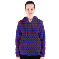 Split Diamond Blue Purple Woven Fabric Women s Zipper Hoodie by Mariart