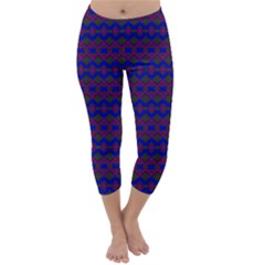 Split Diamond Blue Purple Woven Fabric Capri Winter Leggings  by Mariart