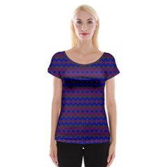 Split Diamond Blue Purple Woven Fabric Women s Cap Sleeve Top by Mariart