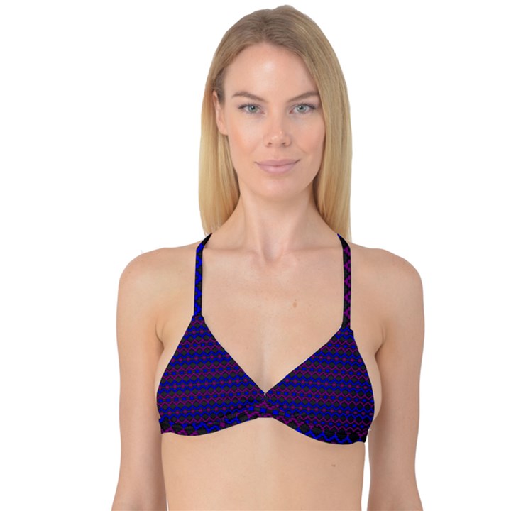 Split Diamond Blue Purple Woven Fabric Reversible Tri Bikini Top