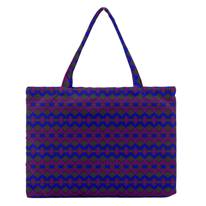 Split Diamond Blue Purple Woven Fabric Medium Zipper Tote Bag