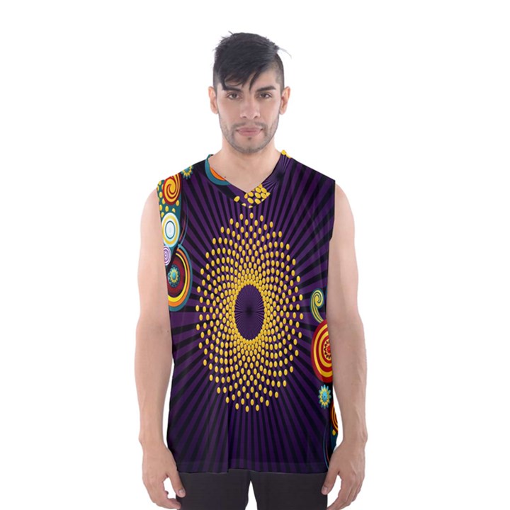 Polka Dot Circle Leaf Flower Floral Yellow Purple Red Star Men s Basketball Tank Top