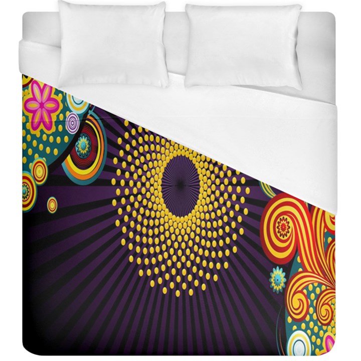 Polka Dot Circle Leaf Flower Floral Yellow Purple Red Star Duvet Cover (King Size)