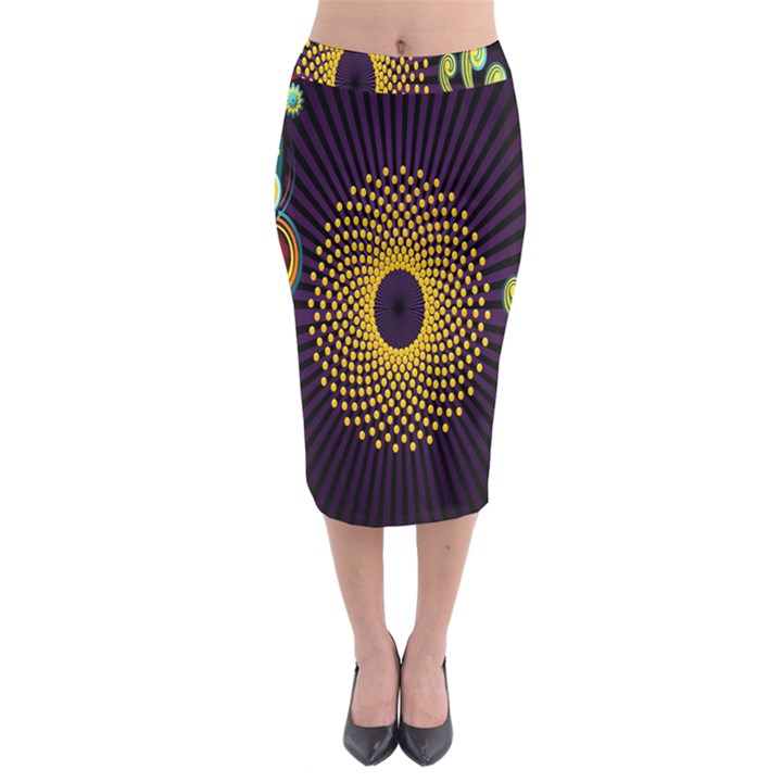 Polka Dot Circle Leaf Flower Floral Yellow Purple Red Star Midi Pencil Skirt