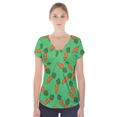 Carrot Pattern Short Sleeve Front Detail Top by Valentinaart