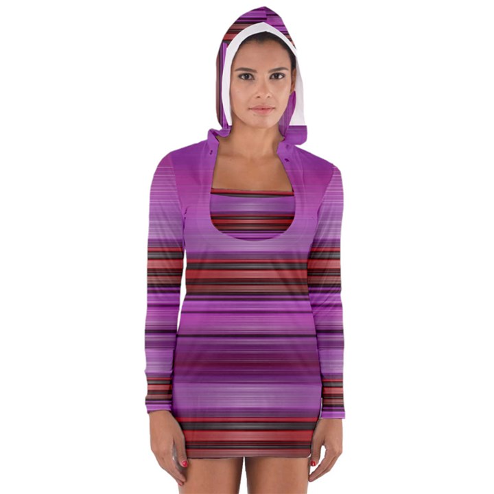 Stripes Line Red Purple Women s Long Sleeve Hooded T-shirt