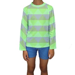 Squares Triangel Green Yellow Blue Kids  Long Sleeve Swimwear by Mariart