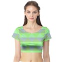 Squares Triangel Green Yellow Blue Short Sleeve Crop Top (Tight Fit) View1