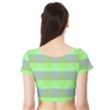 Squares Triangel Green Yellow Blue Short Sleeve Crop Top (Tight Fit) View2