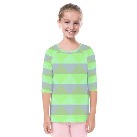 Squares Triangel Green Yellow Blue Kids  Quarter Sleeve Raglan Tee by Mariart