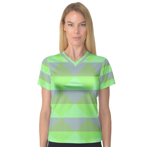 Squares Triangel Green Yellow Blue Women s V-neck Sport Mesh Tee by Mariart