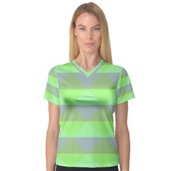 Squares Triangel Green Yellow Blue Women s V-neck Sport Mesh Tee