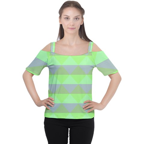 Squares Triangel Green Yellow Blue Women s Cutout Shoulder Tee by Mariart