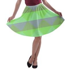 Squares Triangel Green Yellow Blue A-line Skater Skirt by Mariart