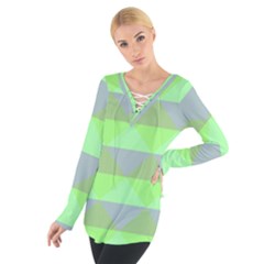 Squares Triangel Green Yellow Blue Women s Tie Up Tee by Mariart