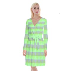 Squares Triangel Green Yellow Blue Long Sleeve Velvet Front Wrap Dress