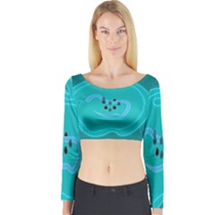 Xray Worms Fruit Apples Blue Long Sleeve Crop Top by Mariart