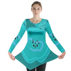 Xray Worms Fruit Apples Blue Long Sleeve Tunic  by Mariart