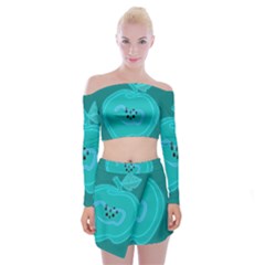 Xray Worms Fruit Apples Blue Off Shoulder Top With Skirt Set by Mariart