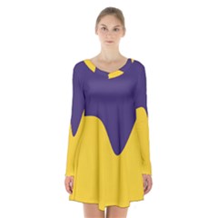 Purple Yellow Wave Long Sleeve Velvet V-neck Dress by Mariart