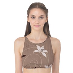 Star Flower Floral Grey Leaf Tank Bikini Top by Mariart