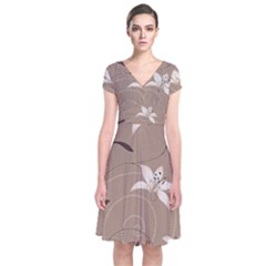 Star Flower Floral Grey Leaf Short Sleeve Front Wrap Dress by Mariart