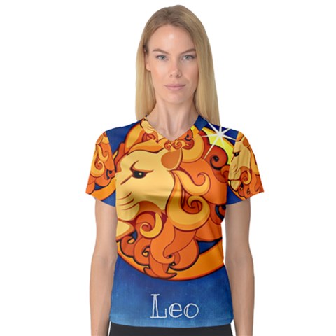 Zodiac Leo Women s V-neck Sport Mesh Tee by Mariart