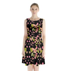 Floral Pattern Sleeveless Chiffon Waist Tie Dress by Valentinaart