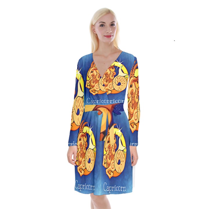 Zodiac Capricorn Long Sleeve Velvet Front Wrap Dress