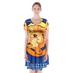 Zodiac Taurus Short Sleeve V-neck Flare Dress by Mariart