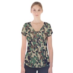 Army Camouflage Short Sleeve Front Detail Top by Mariart