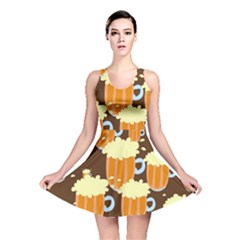 A Fun Cartoon Frothy Beer Tiling Pattern Reversible Skater Dress by Nexatart