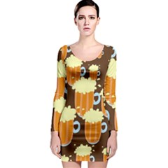 A Fun Cartoon Frothy Beer Tiling Pattern Long Sleeve Bodycon Dress by Nexatart