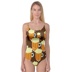 A Fun Cartoon Frothy Beer Tiling Pattern Camisole Leotard  by Nexatart