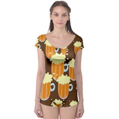 A Fun Cartoon Frothy Beer Tiling Pattern Boyleg Leotard  by Nexatart