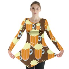 A Fun Cartoon Frothy Beer Tiling Pattern Long Sleeve Tunic  by Nexatart