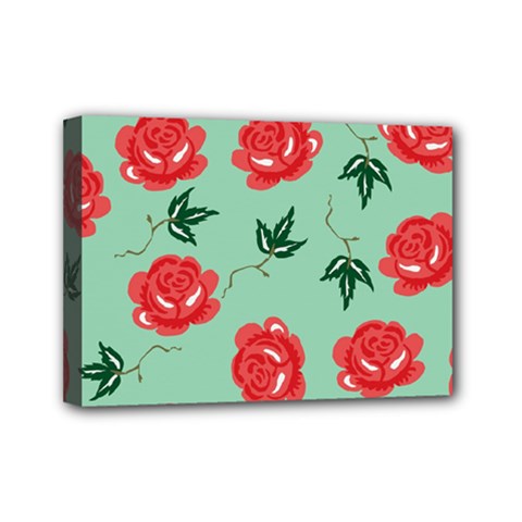 Red Floral Roses Pattern Wallpaper Background Seamless Illustration Mini Canvas 7  X 5  by Nexatart