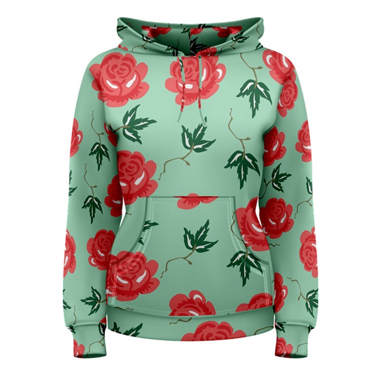 Red Floral Roses Pattern Wallpaper Background Seamless Illustration Women s Pullover Hoodie