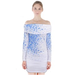 Blue Paint Splats Long Sleeve Off Shoulder Dress by Nexatart