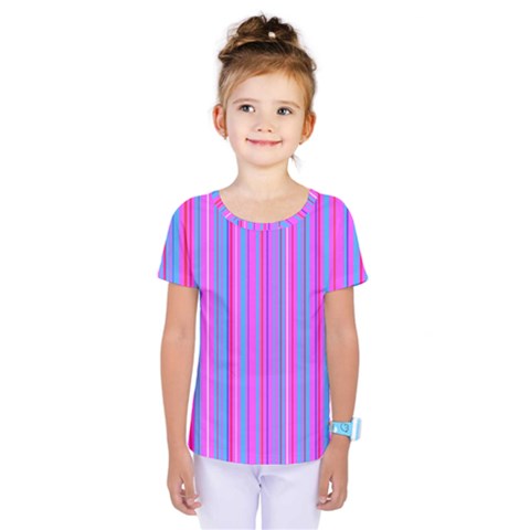 Blue And Pink Stripes Kids  One Piece Tee by Nexatart