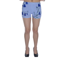 Floral Blue Bluebell Flowers Watercolor Painting Skinny Shorts by Nexatart