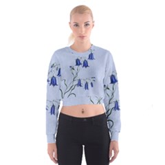 Floral Blue Bluebell Flowers Watercolor Painting Cropped Sweatshirt by Nexatart