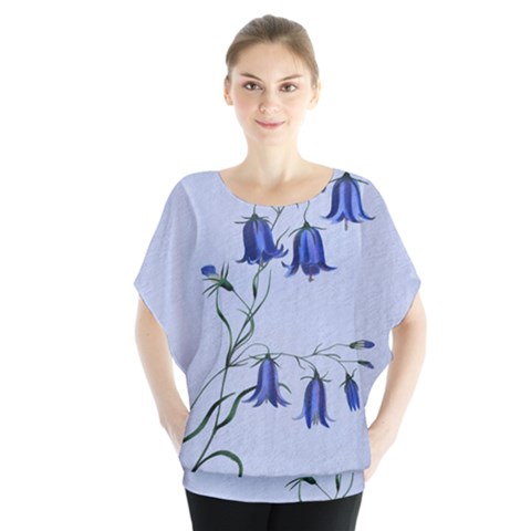 Floral Blue Bluebell Flowers Watercolor Painting Blouse by Nexatart