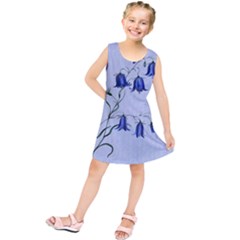 Floral Blue Bluebell Flowers Watercolor Painting Kids  Tunic Dress by Nexatart